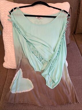 Mint Green Boho Tie-Dye Tunic Top/swimsuit cover-up
